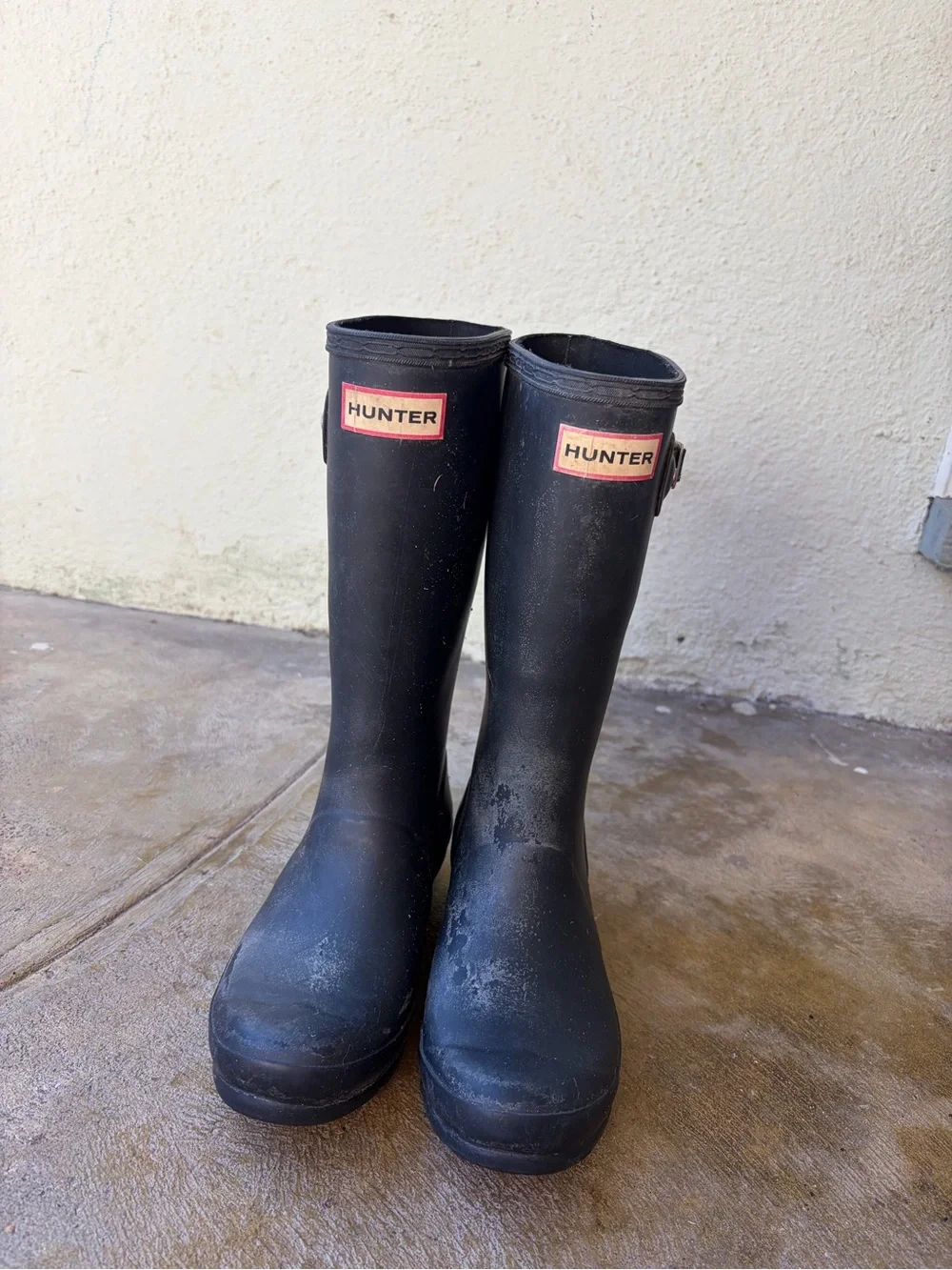 Hunter Kids Tall Black Rain Boots with Red Logo Patch